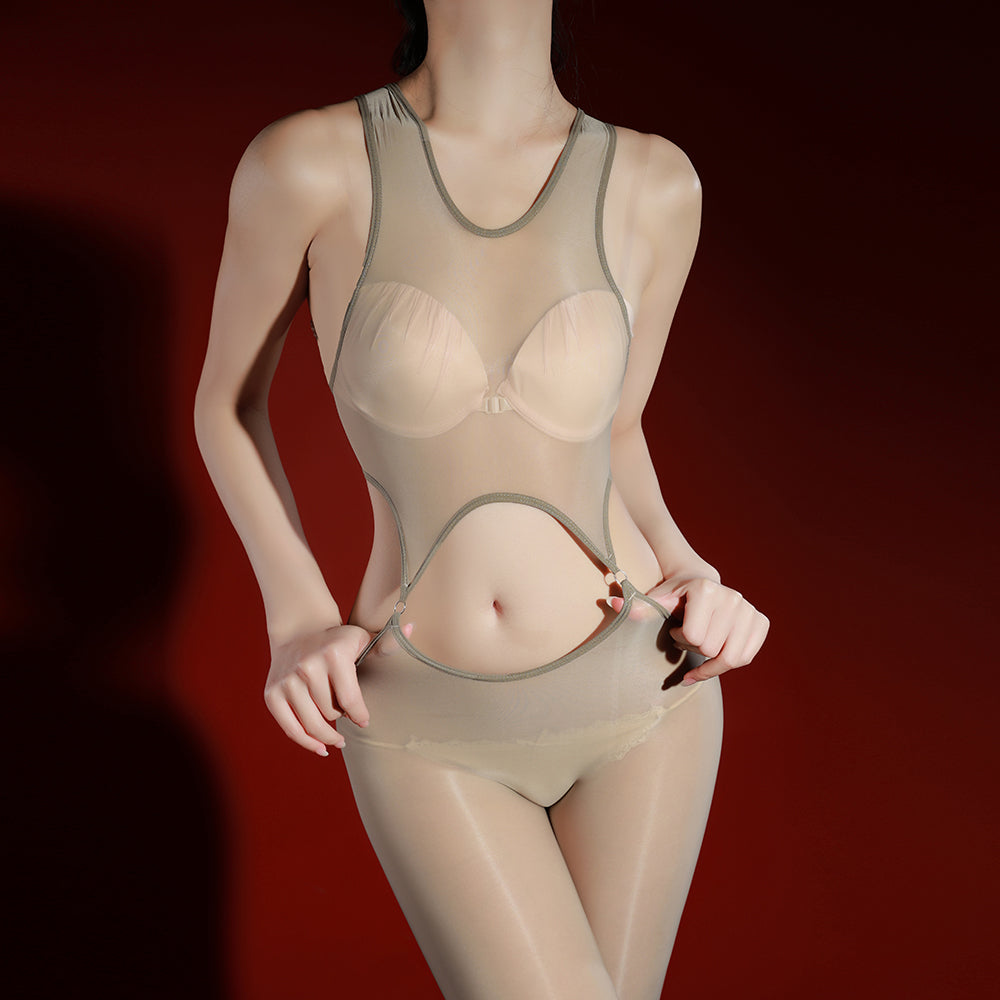 Yearn to See Black Glossy Sheer Easy Take Off Bodysuit