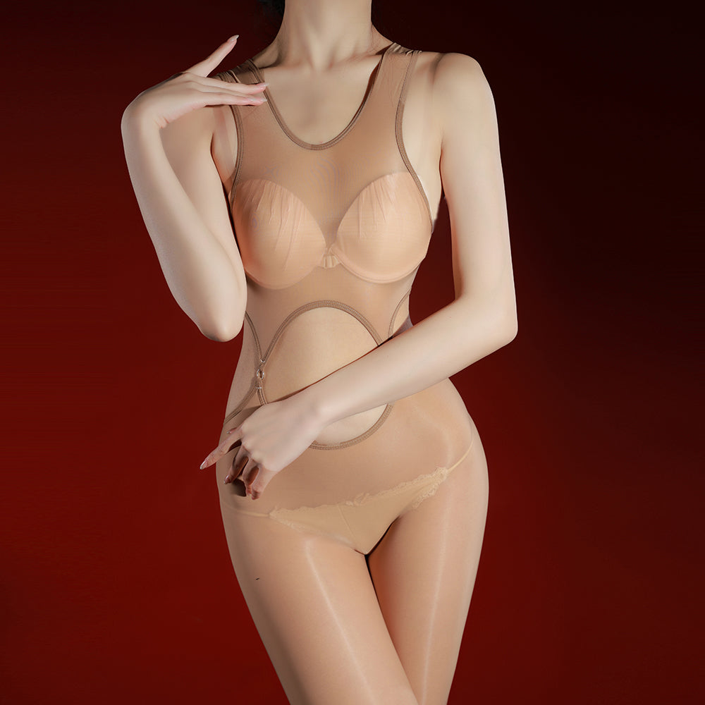 Yearn to See Black Glossy Sheer Easy Take Off Bodysuit