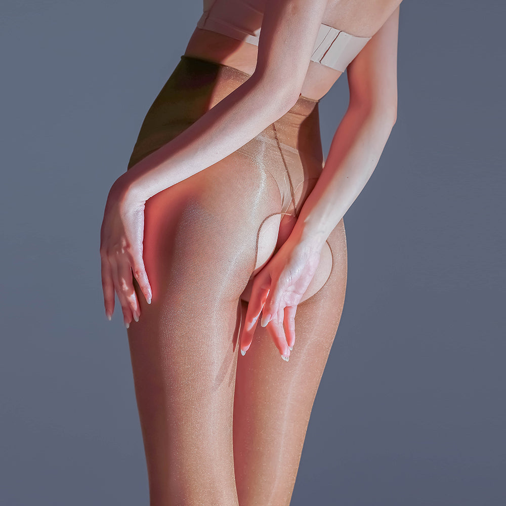 Luminous Glow Black Shimmer Stockings, Aurora Glossy Ultra Sheer Easy Take-off Design