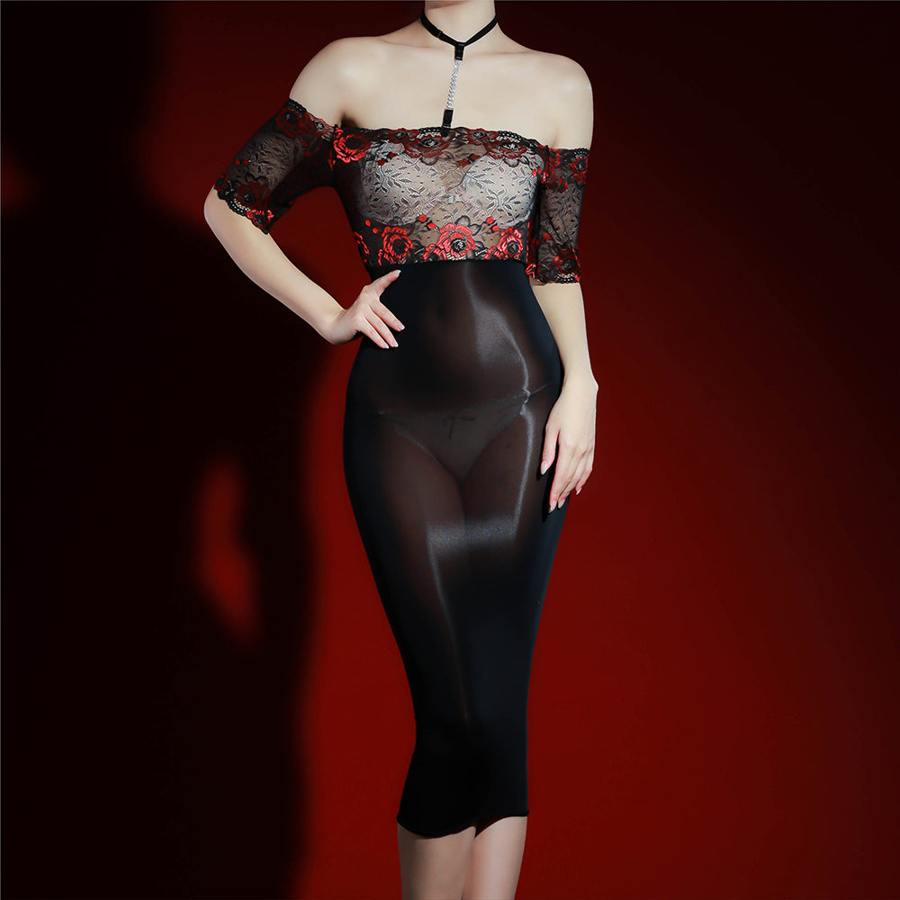 Aurora Lace Oil Sheen One-piece Full Body Easy Take Off Sexy Women Hosiery