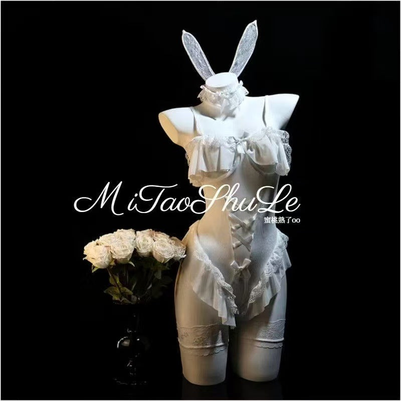 Styled look — bunny girl set with matching ears headband and fishnet stockings