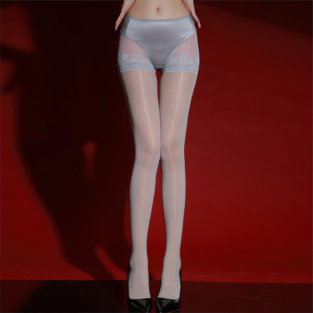 Plus Size Black Ultra Sheer Glossy Bodysuit Pantyhose, Shiny Oil Finish Women Hosiery