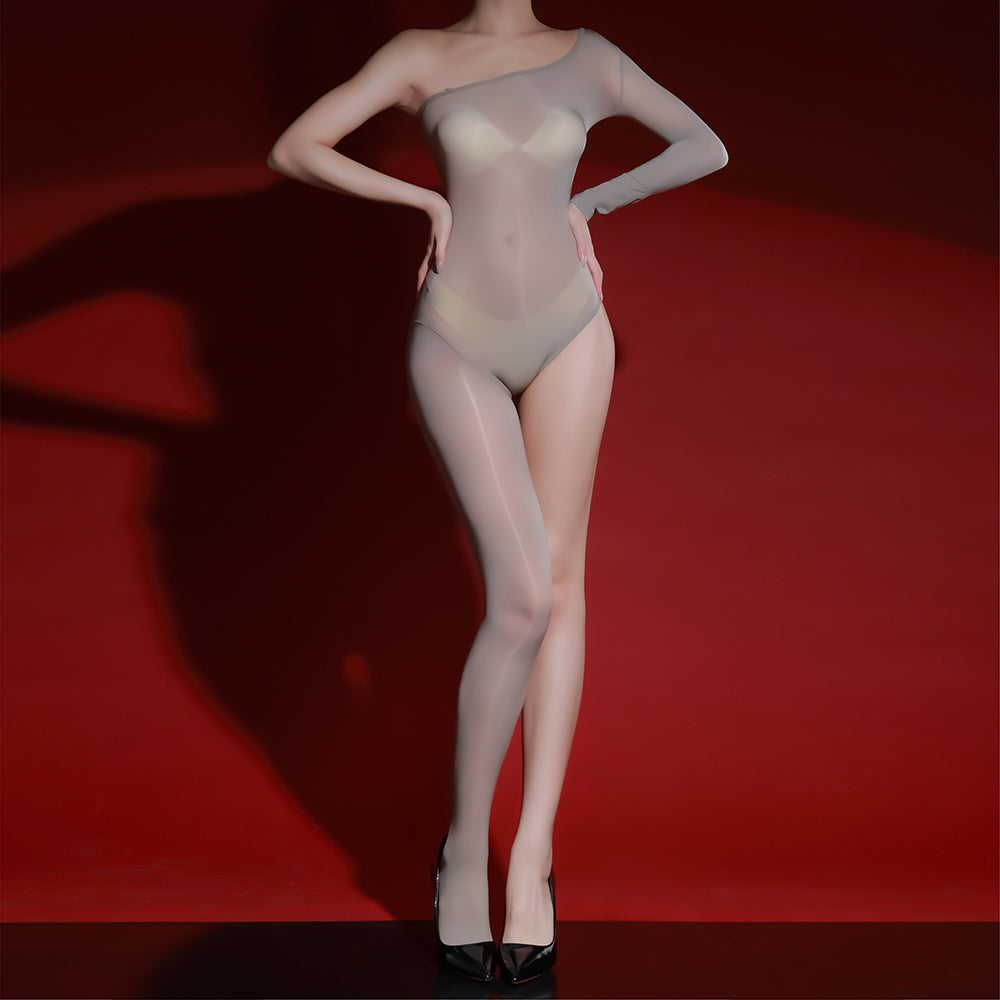 White glossy crotch-open sheer bodysuit