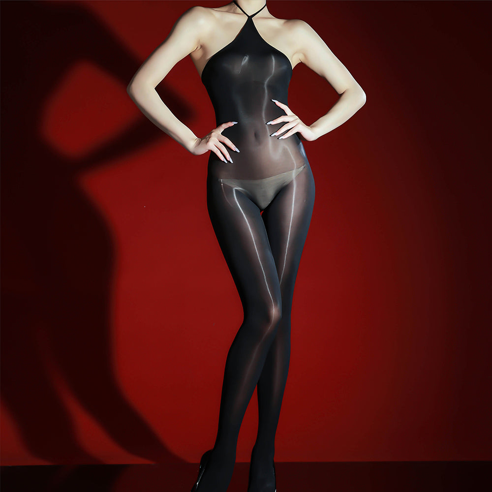 Black glossy sheer bodysuit