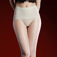 IOO&SILK criss-cross line pantyhose in cream, worn with a matching cream brief thumbnail