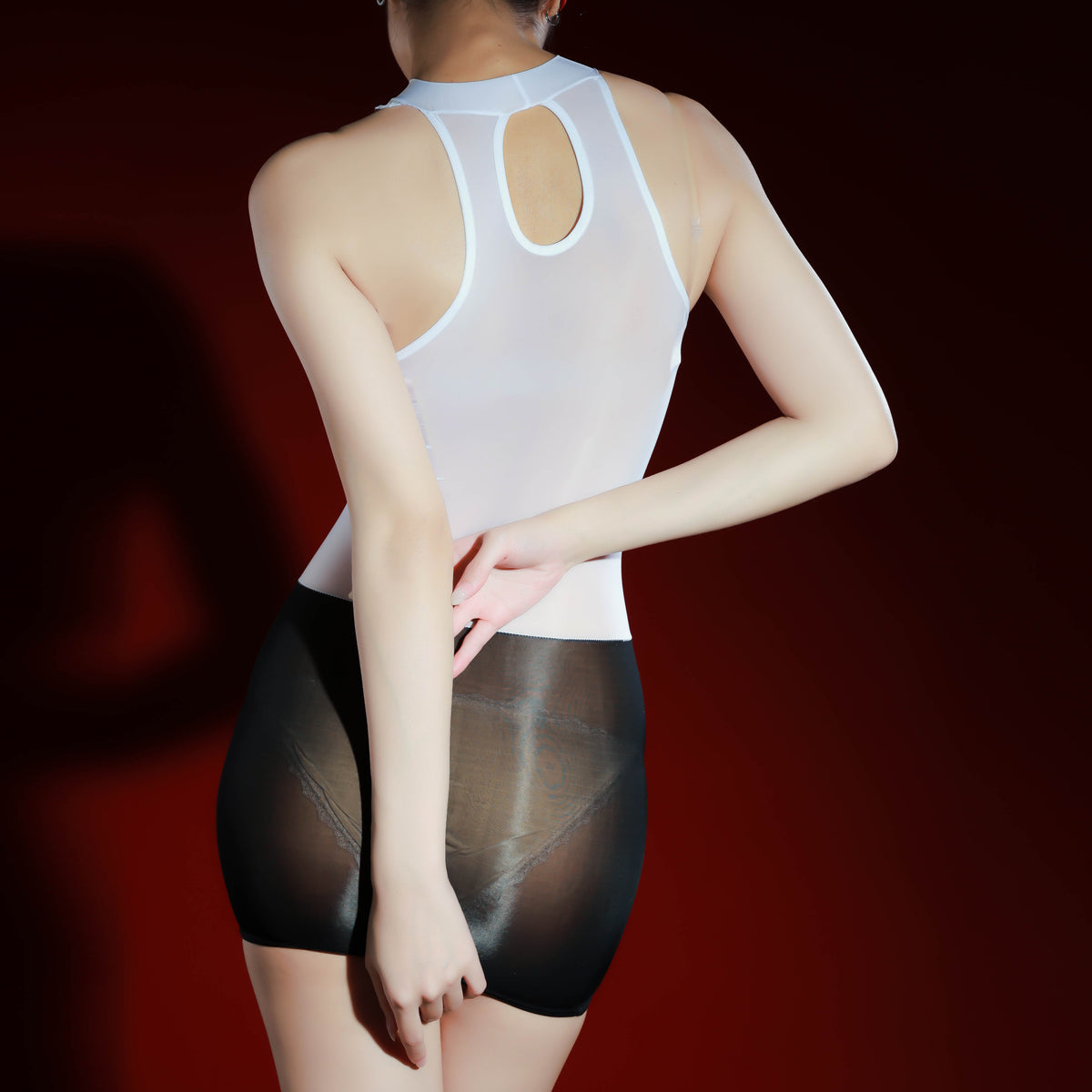 Lace Black One-piece Full Body Oil Sheen Sexy Lingerie With White Dress