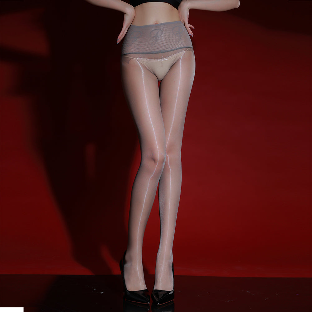 0D Ultra Sheer Crotchless Black Pantyhose 520 Needles Oil Shiny Glossy Seductive Stockings