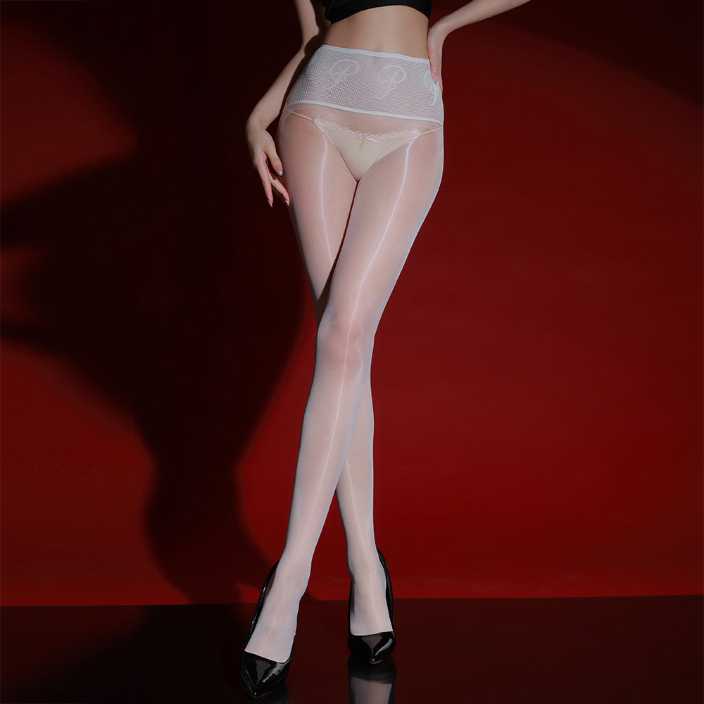 0D Ultra Sheer Crotchless Black Pantyhose 520 Needles Oil Shiny Glossy Seductive Stockings