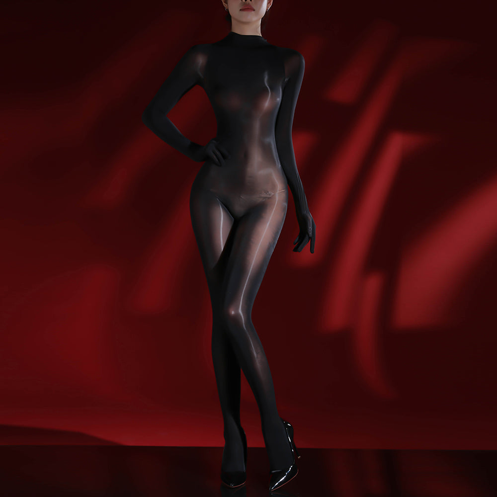 Premium 5D Ultra Thin Seamless Glossy Sheer Bodysuit, Plus Size Crotch Open Easy Removable Lingerie