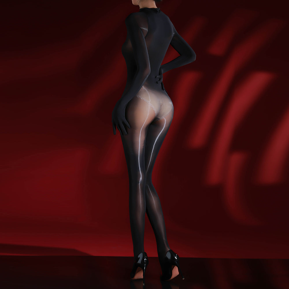 Premium 5D Ultra Thin Seamless Glossy Sheer Bodysuit, Plus Size Crotch Open Easy Removable Lingerie