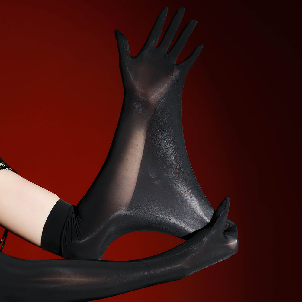 Five-finger glossy sheer gloves