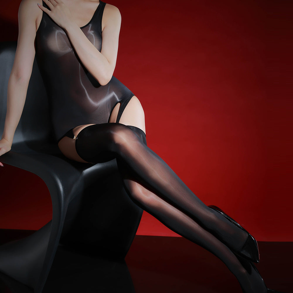 Carefully Selected Seductive 5D Ultra-thin Detachable Full-body Glossy Black Bodystocking
