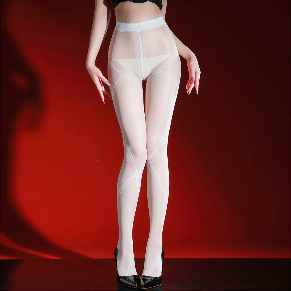 Black Bandage Wrapped Design Women's Ultra-thin Silky Black Pantyhose