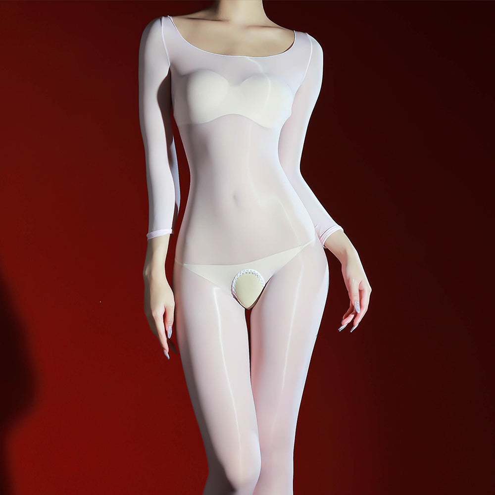 Waist Charm Black Glossy Crotch Open Sheer Bodysuit