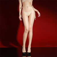 Rear view of the IOO&SILK nude sheer pantyhose with nude ribbon ties at both hips thumbnail
