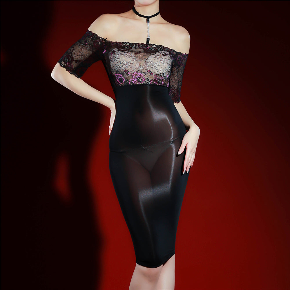Aurora Lace Oil Sheen One-piece Full Body Easy Take Off Sexy Women Hosiery